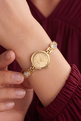moda selvim Kordon Taş Detaylı Şık Saat 9039CLSK1184 Gold - Thumbnail