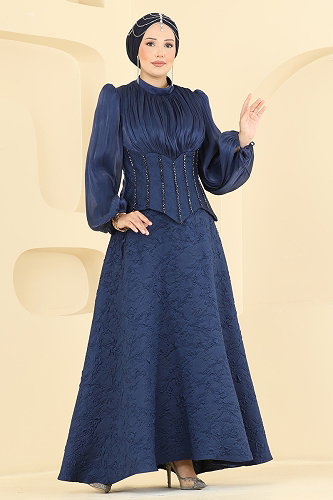 moda selvim Korse Detaylı Taşlı Abiye 179DMNK1166 Laci - Thumbnail
