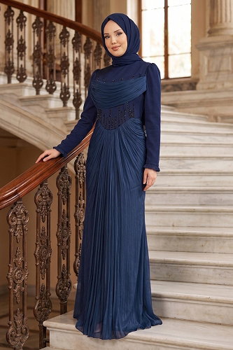 moda selvim Korsesi Dikili Saten Abiye 149DMNK1166 Laci - Thumbnail