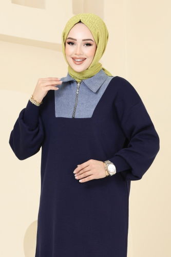 moda selvim Kot Yakalı Triko Tunik 9551KL398 Laci - Thumbnail