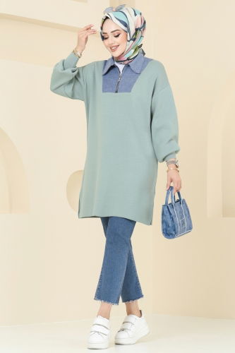 moda selvim Kot Yakalı Triko Tunik 9551KL398 Mint - Thumbnail