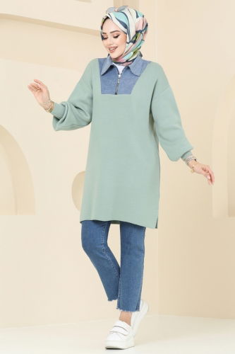 moda selvim Kot Yakalı Triko Tunik 9551KL398 Mint - Thumbnail