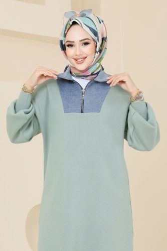 moda selvim Kot Yakalı Triko Tunik 9551KL398 Mint - Thumbnail