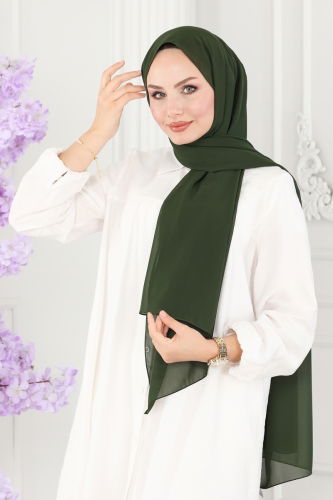 moda selvim Krep Şifon Şal Serisi 502MDL873 Haki - Thumbnail