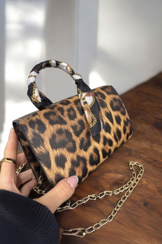 S.T.G - Krokodil Desenli Fularlı Çanta 55STG610 Leopar