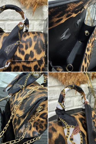 moda selvim Krokodil Desenli Fularlı Çanta 55STG610 Leopar - Thumbnail
