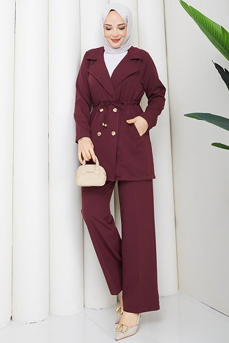 moda selvim Kruvaze Yaka 2 li Takım 1233MP806 Bordo - Thumbnail