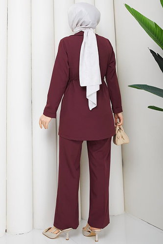moda selvim Kruvaze Yaka 2 li Takım 1233MP806 Bordo - Thumbnail