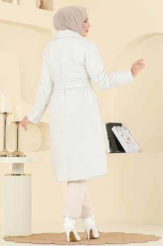moda selvim Kruvaze Yaka Angora Kaban 6245BSK463 Ekru - Thumbnail
