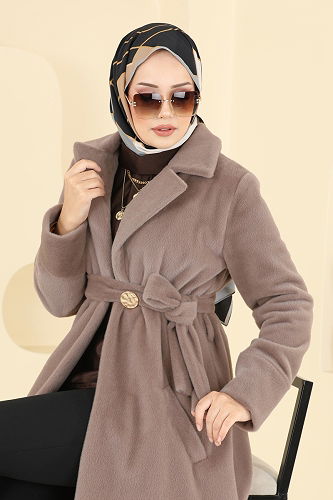 moda selvim Kruvaze Yaka Angora Kaban 6245BSK463 Vizyon - Thumbnail