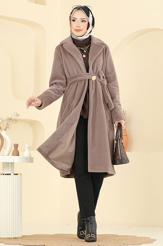 moda selvim Kruvaze Yaka Angora Kaban 6245BSK463 Vizyon - Thumbnail