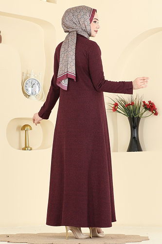 moda selvim Kruvaze Yaka Balıksırtı Ferace 24025UKB139 Bordo - Thumbnail