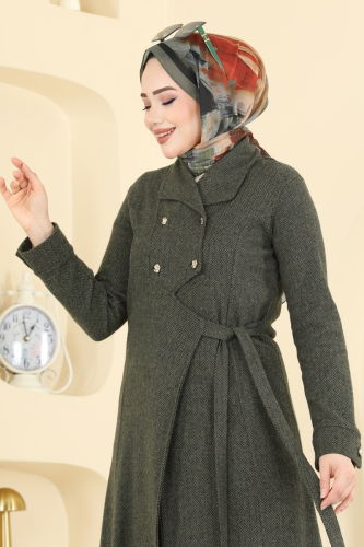 U.K.B. - Kruvaze Yaka Balıksırtı Ferace 24025UKB139 Haki