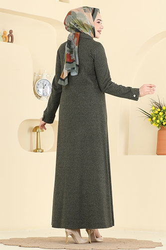 moda selvim Kruvaze Yaka Balıksırtı Ferace 24025UKB139 Haki - Thumbnail