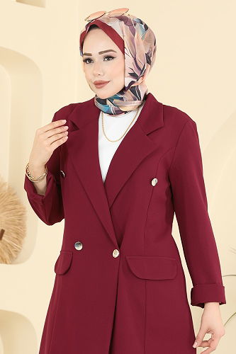 moda selvim Kruvaze Yaka Ceketli Takım 2626SL432 Bordo - Thumbnail
