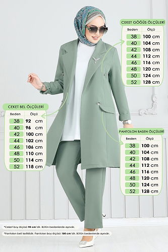 moda selvim Kruvaze Yaka Ceketli Takım 2626SL432 Mint - Thumbnail