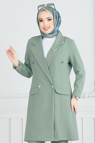 moda selvim Kruvaze Yaka Ceketli Takım 2626SL432 Mint - Thumbnail