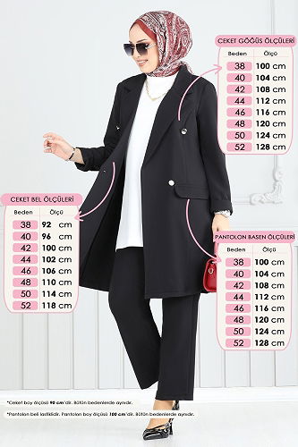 moda selvim Kruvaze Yaka Ceketli Takım 2626SL432 Siyah - Thumbnail