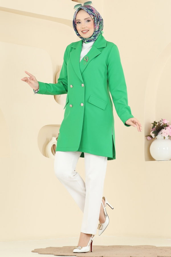 Modaselvim Ceket Kruvaze Yaka Düğmeli Ceket 2878SLK540 Benetton Yeşili