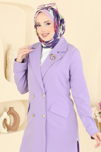 moda selvim Kruvaze Yaka Düğmeli Ceket 2878SLK540 Lila - Thumbnail