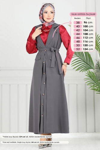 moda selvim Kruvaze Yaka Etekli Takım 23022UKB139 Antrasit - Thumbnail