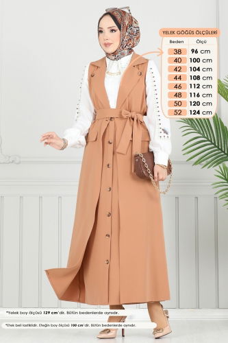 moda selvim Kruvaze Yaka Etekli Takım 23022UKB139 Bisküvi - Thumbnail