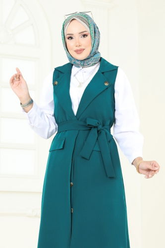 moda selvim Kruvaze Yaka Etekli Takım 23022UKB139 Petrol - Thumbnail