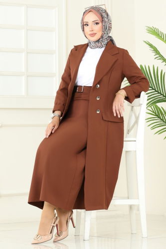 S.L. - Kruvaze Yaka Etekli Takım 2697SL432 Taba