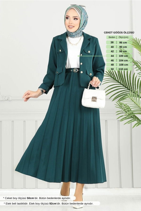Modaselvim SEPETTE NET %20 + %10 İNDİRİM Kruvaze Yaka Etekli Takım 4734MP930-M Zümrüt