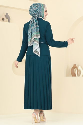 moda selvim Kruvaze Yaka Etekli Takım 6201BSK463 Petrol - Thumbnail