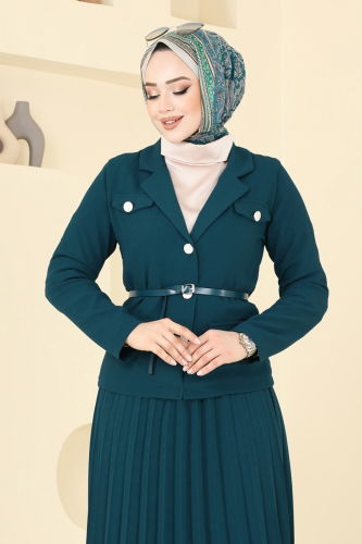 moda selvim Kruvaze Yaka Etekli Takım 6201BSK463 Petrol - Thumbnail