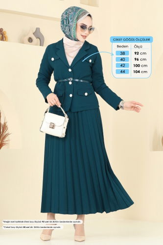 moda selvim Kruvaze Yaka Etekli Takım 6201BSK463 Petrol - Thumbnail