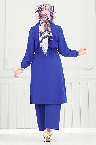 moda selvim Kruvaze Yaka İkili Takım 021MR1078 Saks - Thumbnail