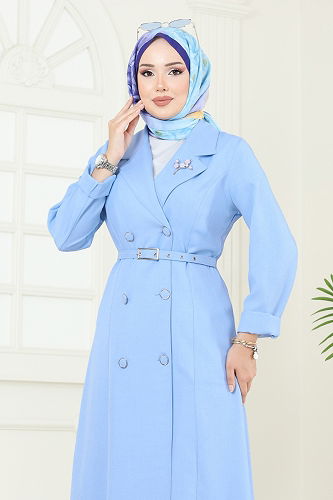 moda selvim Kruvaze Yaka İkili Takım 2696SL432 Bebe Mavisi - Thumbnail