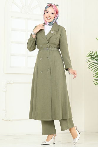 moda selvim Kruvaze Yaka İkili Takım 2696SL432 Çağla - Thumbnail