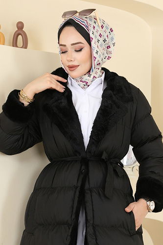 moda selvim Kruvaze Yaka Jesika Kaban 1160YMC1171 Siyah - Thumbnail