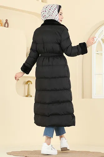 moda selvim Kruvaze Yaka Jesika Kaban 1160YMC1171 Siyah - Thumbnail