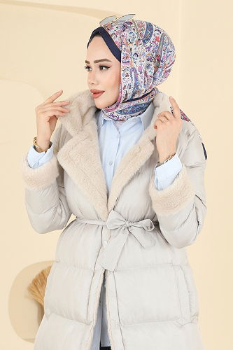 moda selvim Kruvaze Yaka Jesika Kaban 1160YMC1171 Taş - Thumbnail
