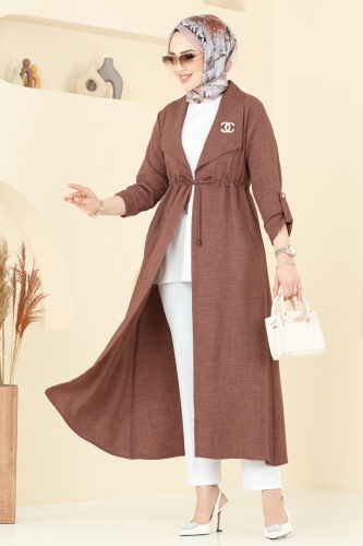 moda selvim Kruvaze Yaka Kap 1134TBL694 Açık Kahve - Thumbnail