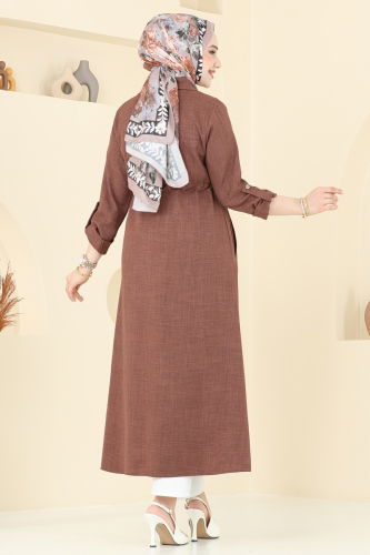 moda selvim Kruvaze Yaka Kap 1134TBL694 Açık Kahve - Thumbnail