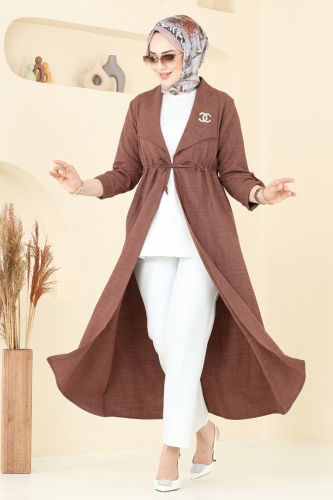 moda selvim Kruvaze Yaka Kap 1134TBL694 Açık Kahve - Thumbnail