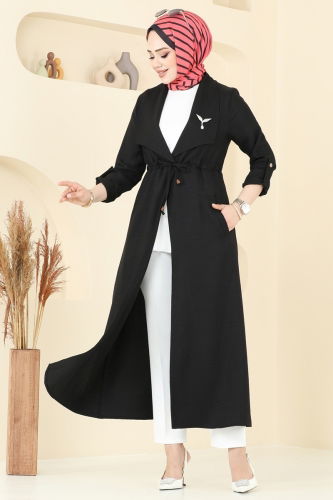 moda selvim Kruvaze Yaka Kap 1134TBL694 Siyah - Thumbnail