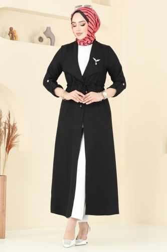 moda selvim Kruvaze Yaka Kap 1134TBL694 Siyah - Thumbnail