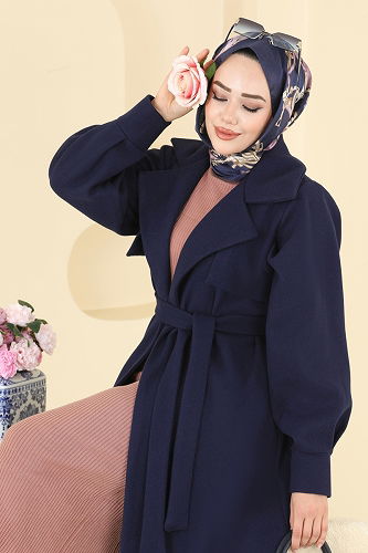 moda selvim Kruvaze Yaka Kaşe Kaban 6253BSK463 Laci - Thumbnail