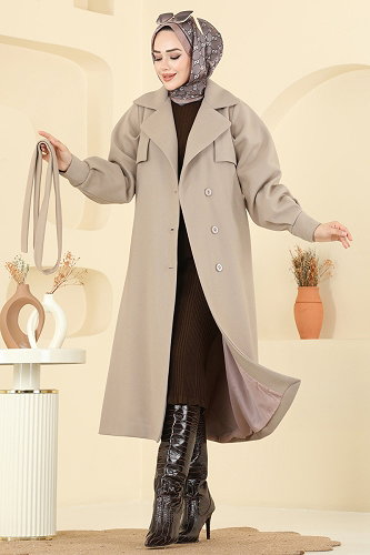 moda selvim Kruvaze Yaka Kaşe Kaban 6253BSK463 Vizyon - Thumbnail