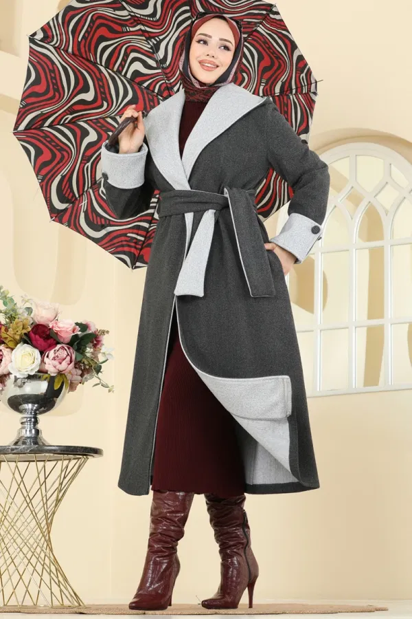 Modaselvim Kaban Kruvaze Yaka Kaşe Kaban 6662YG95 Antrasit