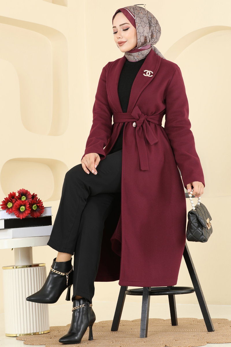 Kruvaze Yaka Kaşe Kaban 6663YG95 Bordo