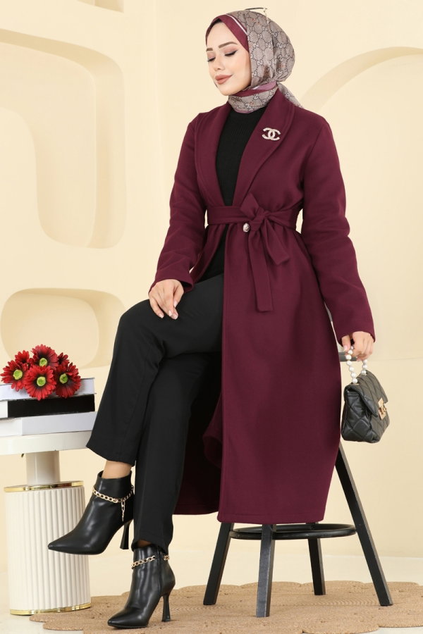 Modaselvim Kaban Kruvaze Yaka Kaşe Kaban 6663YG95 Bordo