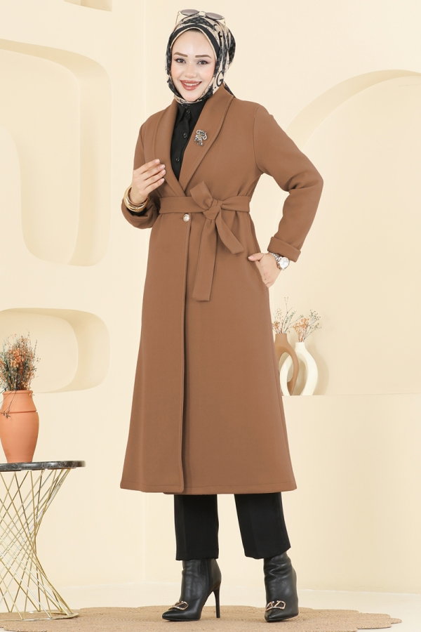Modaselvim Kaban Kruvaze Yaka Kaşe Kaban 6663YG95 Camel