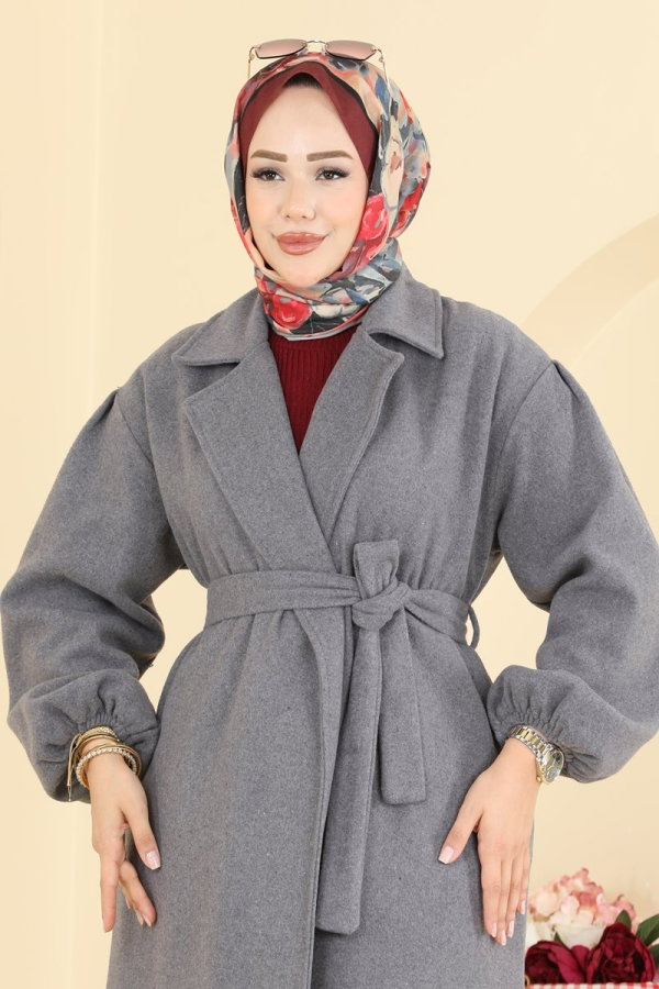 Kruvaze Yaka Kaşe Kaban 8002ARL1089 Antrasit - Moda Selvim